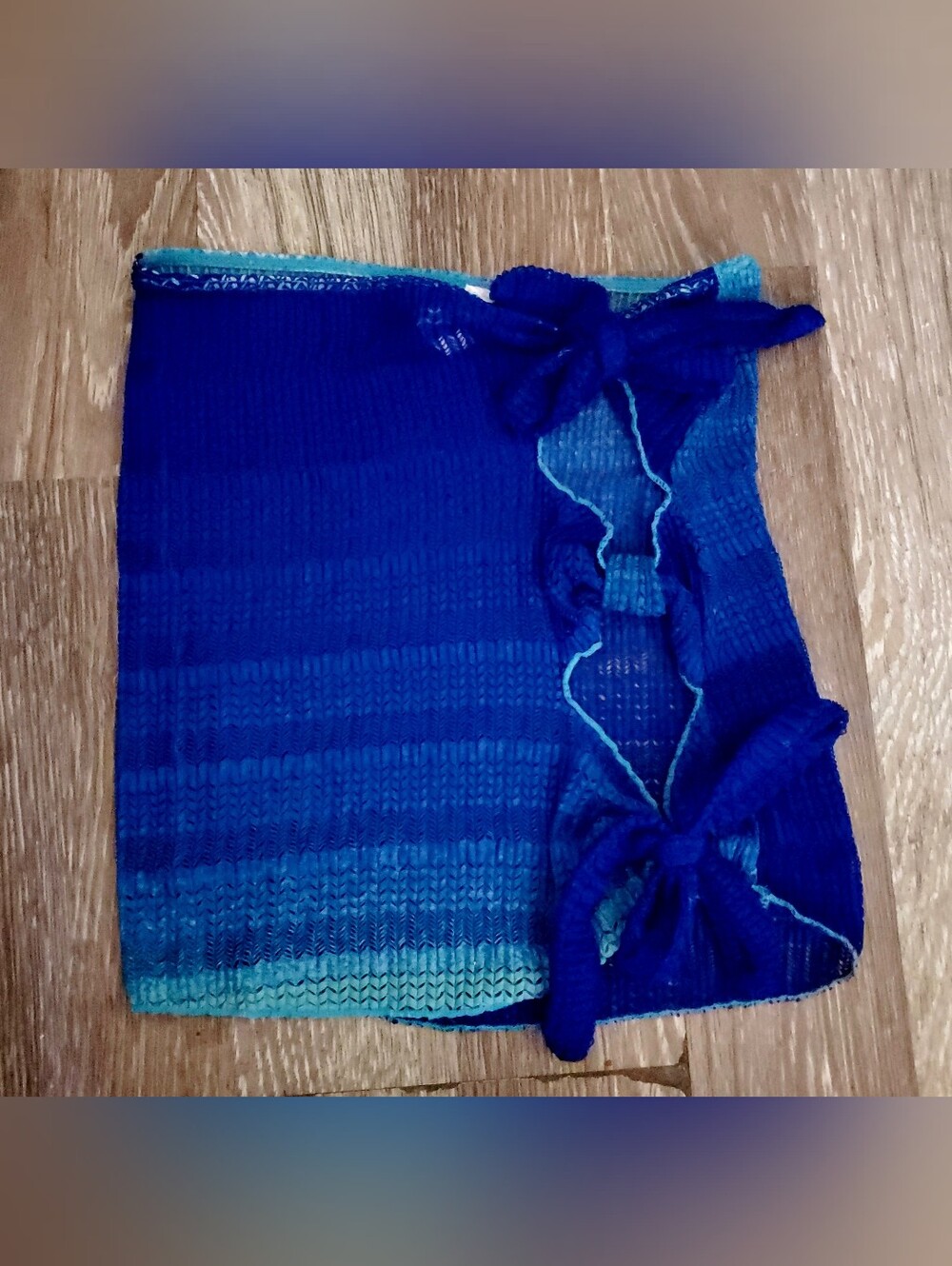 Women’s Blue Ombre Gradient Knit Rave Mini Skirt W Cutouts & Tie Details